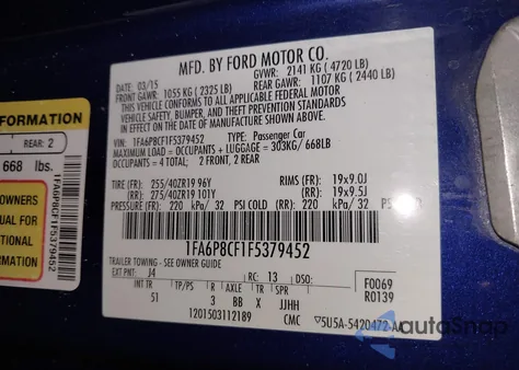 2015 Ford Mustang Gt Premium из США, поврежденный, VIN 1FA6P8CF1F5379452